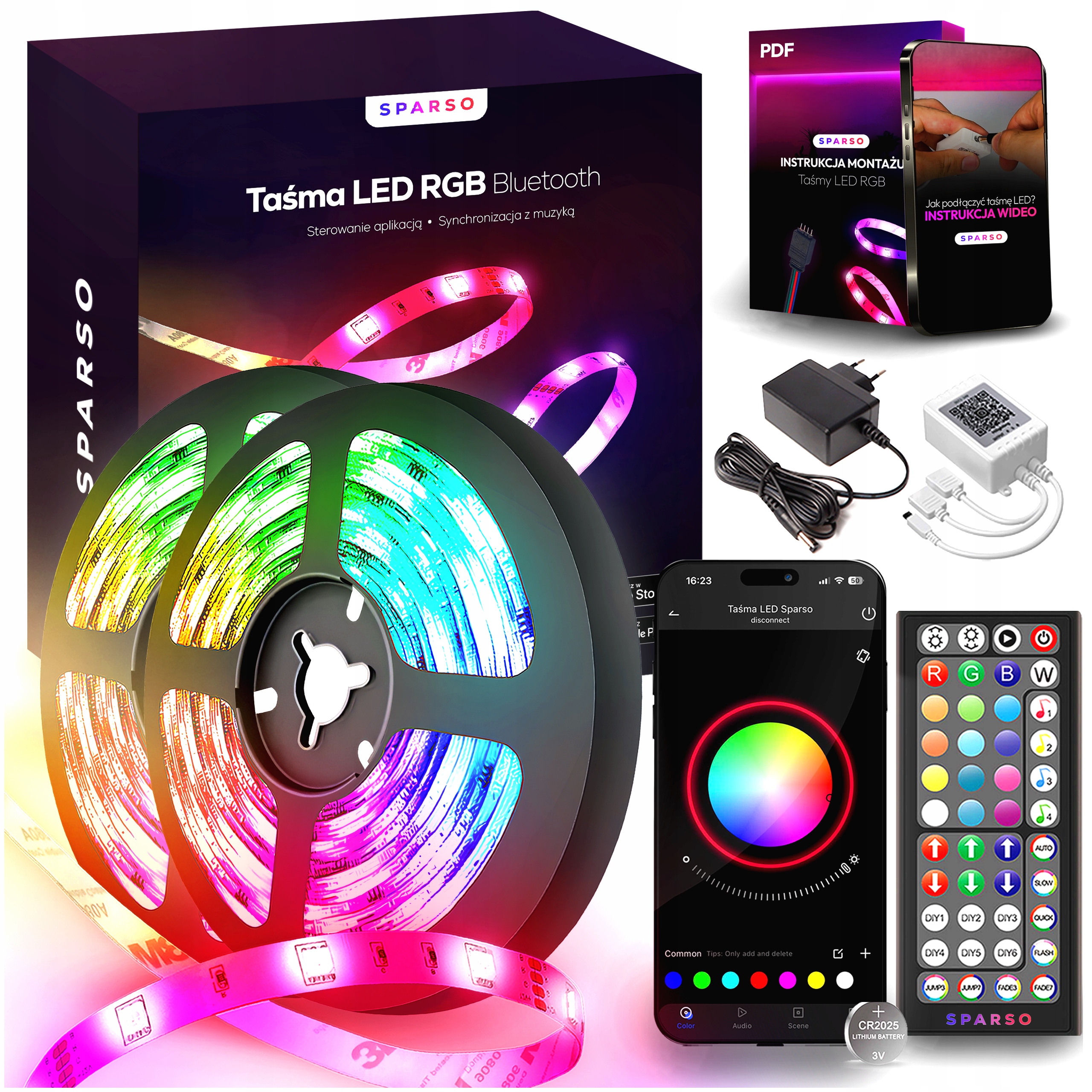 Taśma Led 20M Rgb 5050 12V Ledy Pilot Aplikacja Bluetooth Muzyka Zestaw