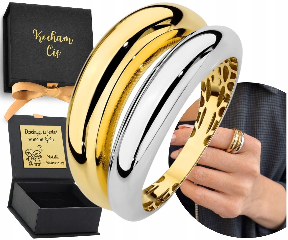 Złoty Pierścionek Podwójna Szyna Dwa Złota Nowoczesny Szeroki Złoto