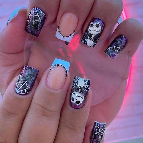 Umělé Halloweenské Akrylové Nehty Krátké Čtvercové 24 Ks akryl