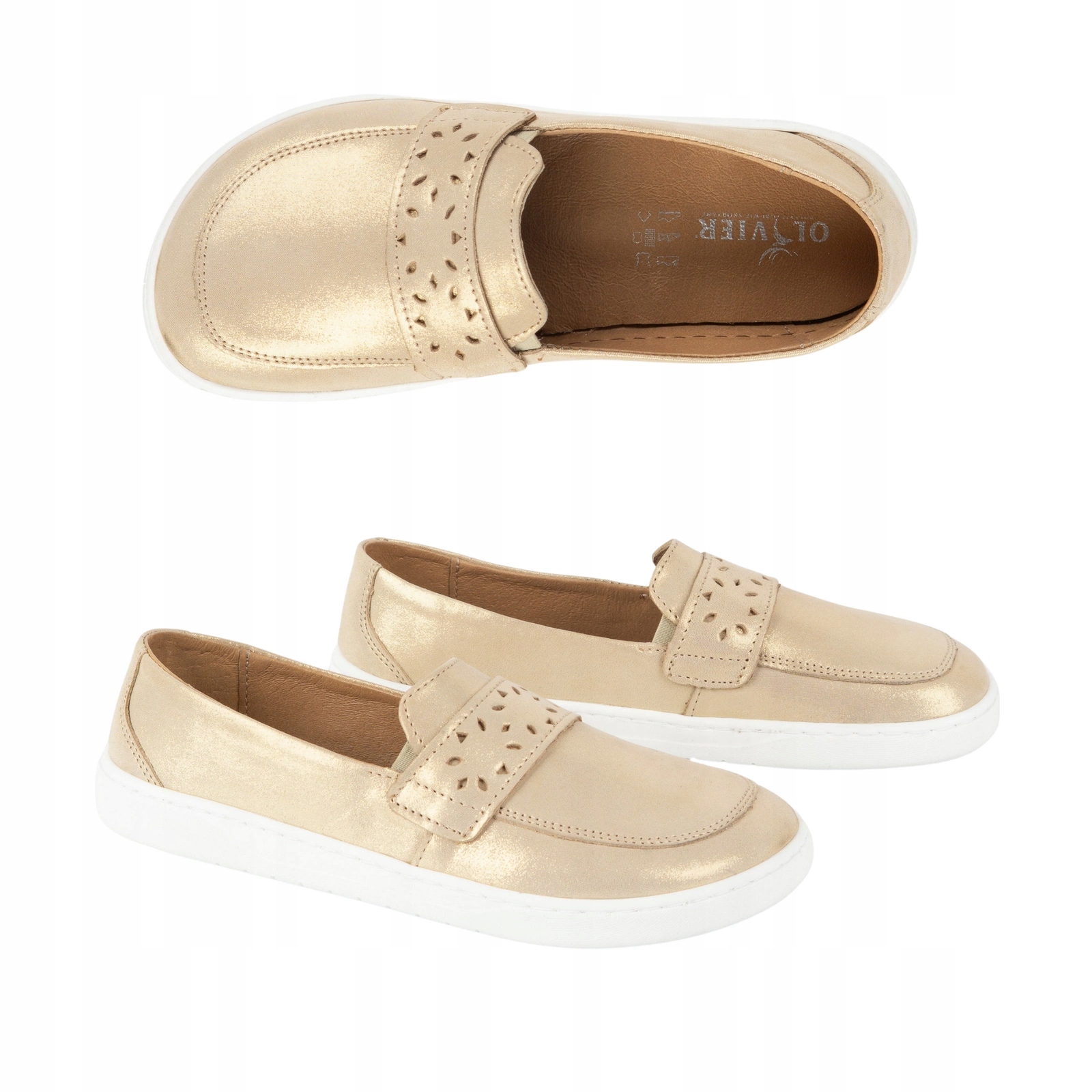 Polské dámské barefoot mokasíny Inga Olivier se širokou přední částí, zlaté, velikost 41