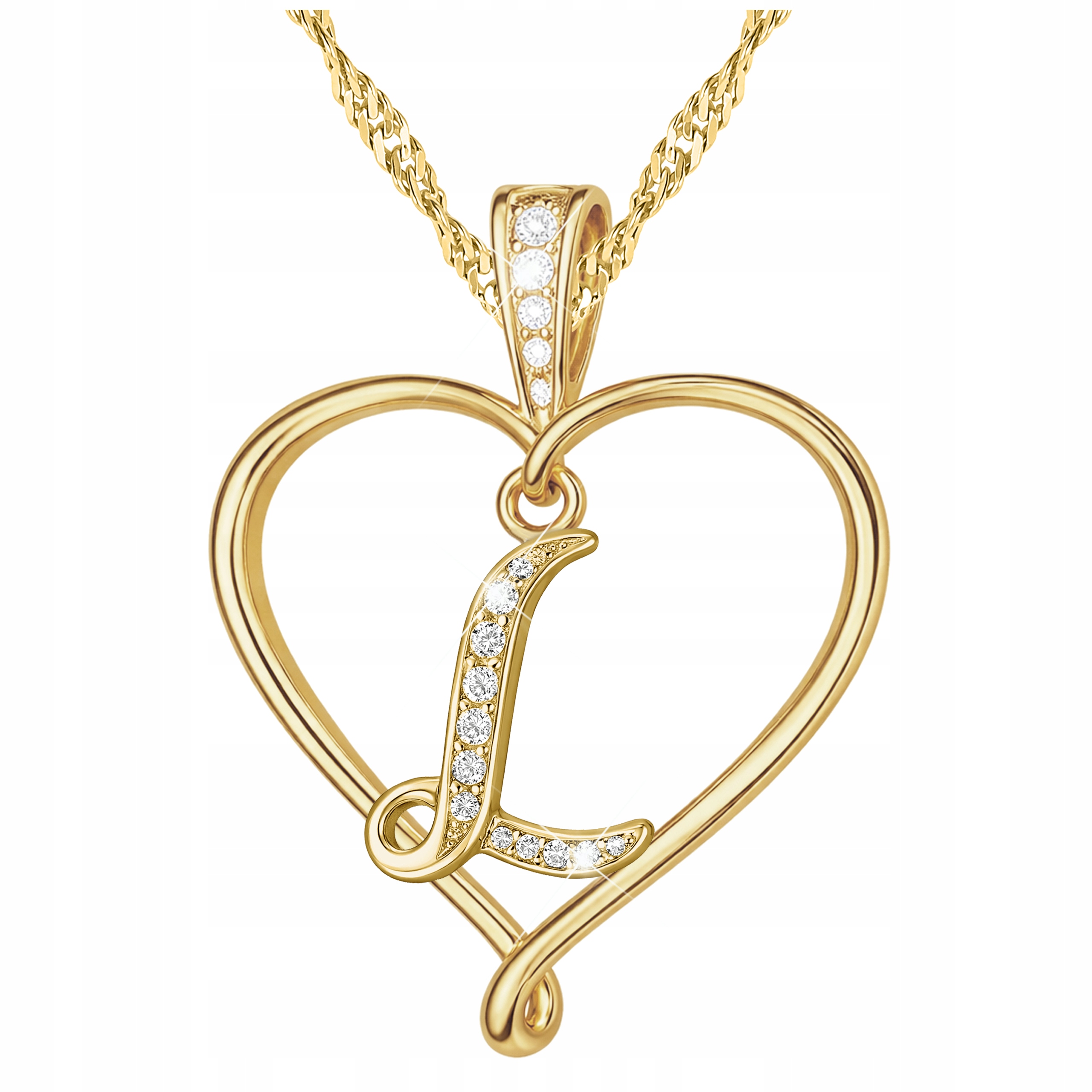 Zlatý náhrdelník Písmeno Iniciál L se srdíčkem Láska Stříbro 925