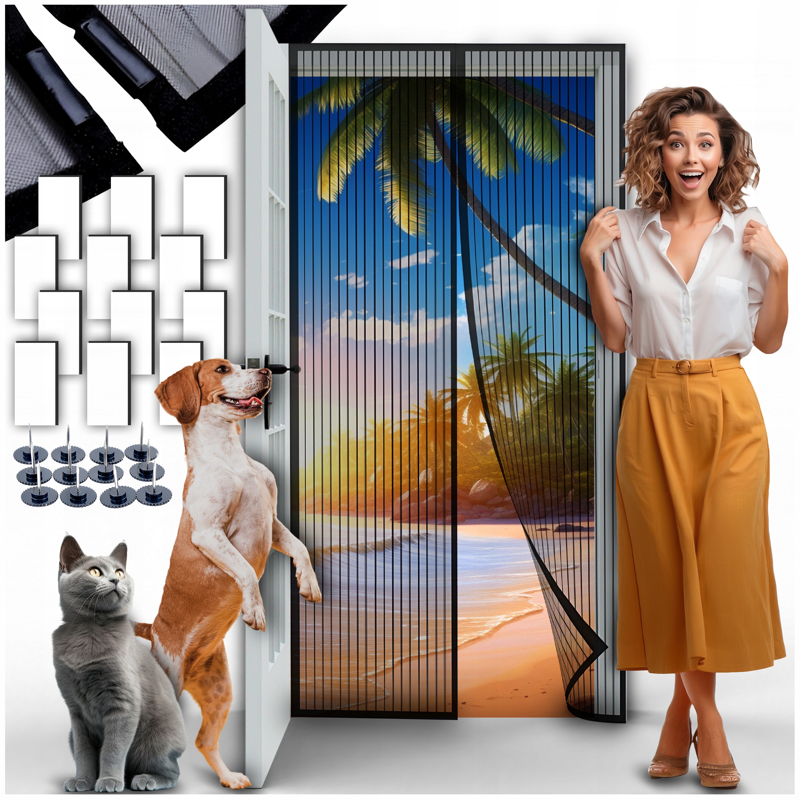 MOSKITIERA NA DRZWI BALKONOWE DRZWIOWA MOCNA MAGNETYCZNA Z MAGNESEM 210x100