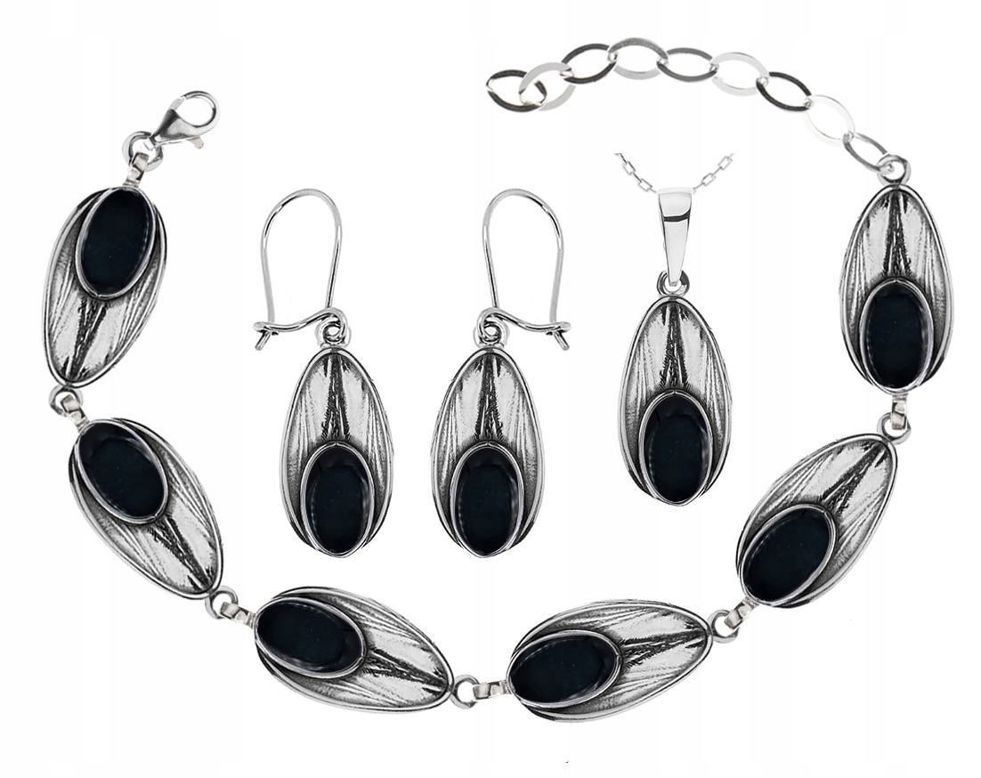 

Srebrny Komplet Biżuterii Z Onyksami Pr.925!