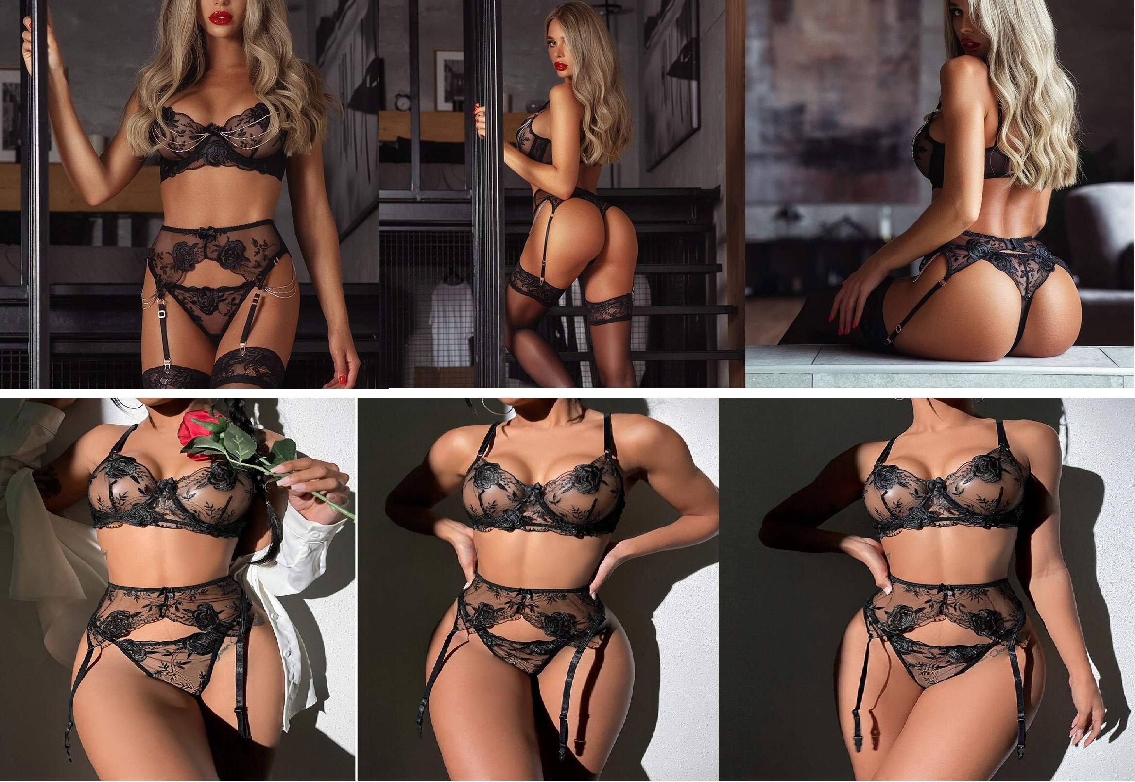 CZARNY KOMPLET BIELIZNA DAMSKA SEXY KORONKOWA Wzór dominujący inny wzór