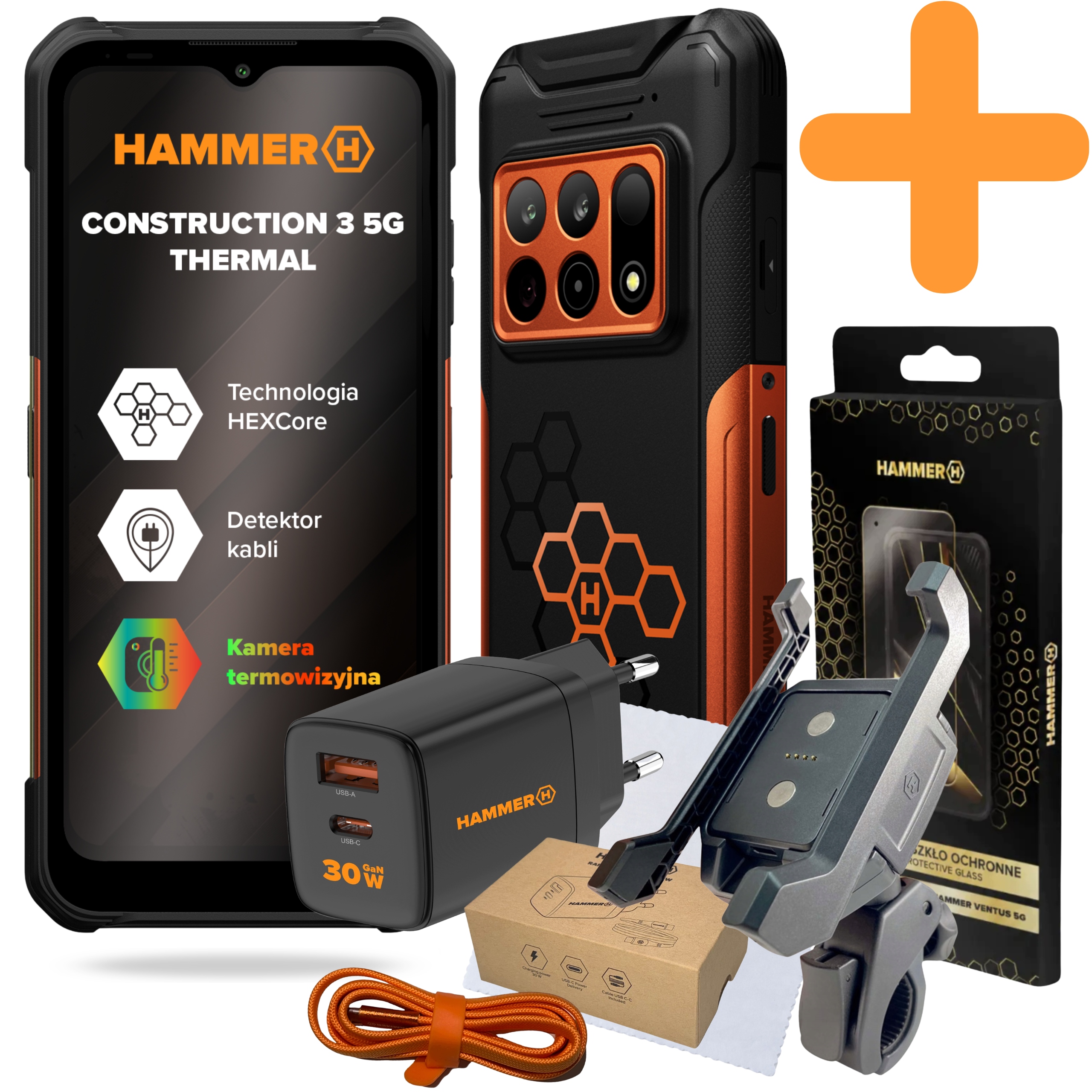 Smartfon Hammer Construction 3 Thermal 5G 6/128GB Pancerny Detektor Zestaw