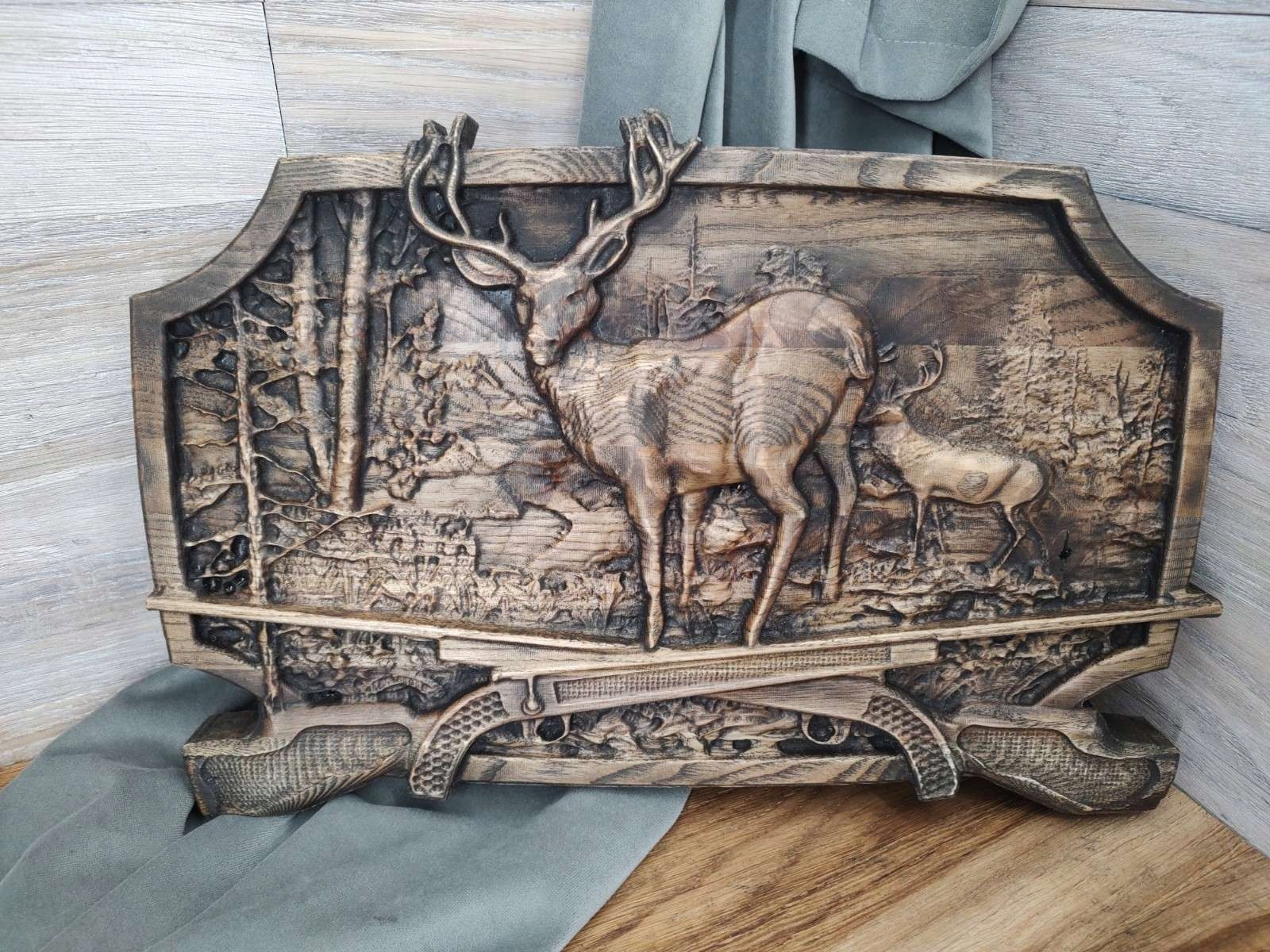 Plácačka dřevo Jelen polena les brokovnice lov 50cm