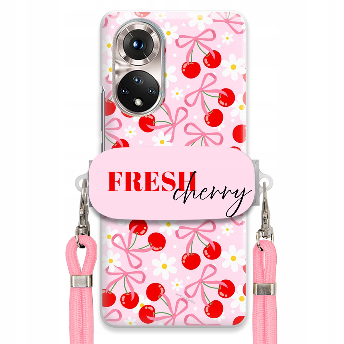 Puzdro pre Huawei Nova 9 Držiak na šnúrku Ružový Fresh Cherry Kokardy
