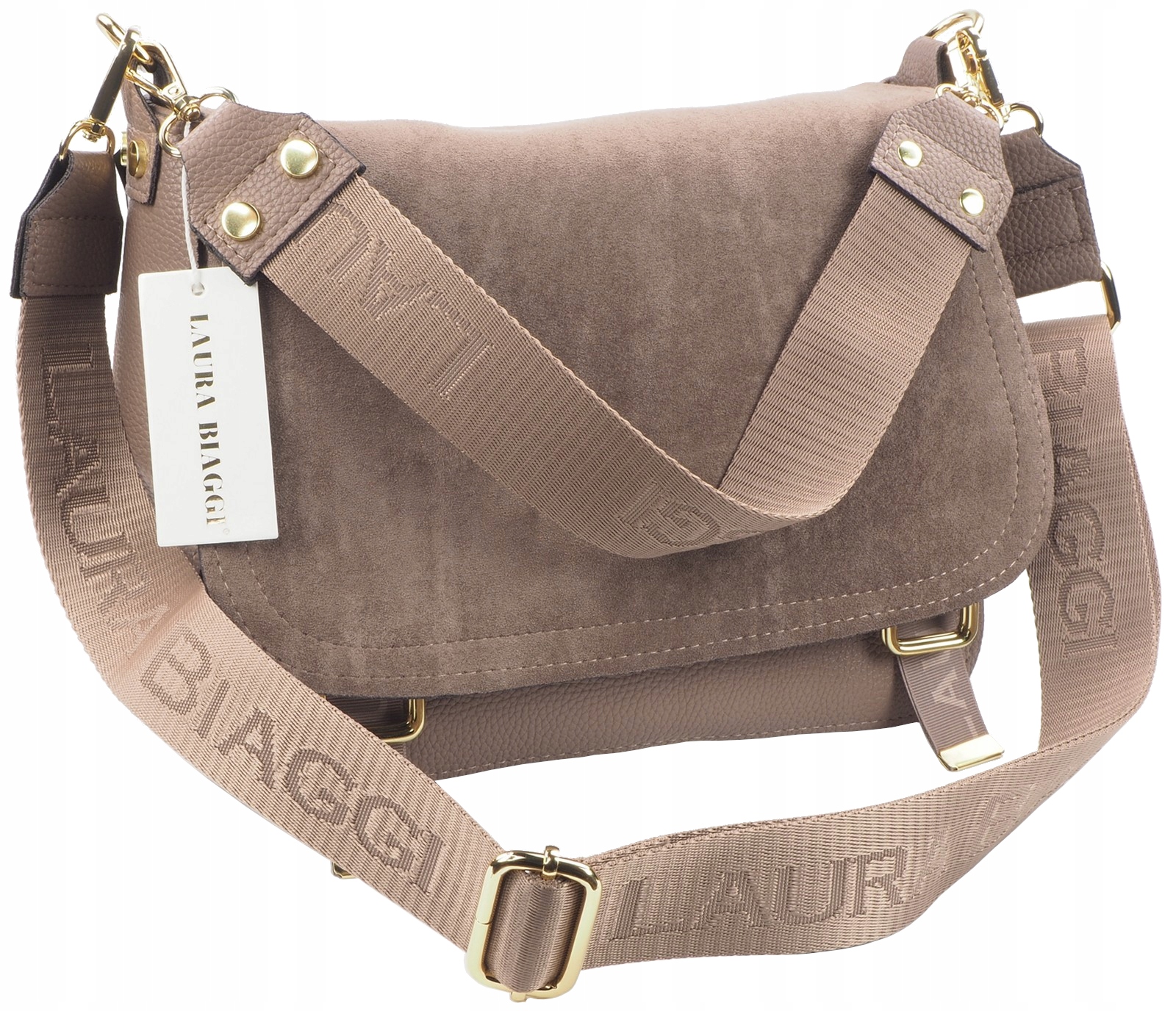 Laura Biaggi Damska Torebka Pojemna Listonoszka Fango Zamszowa