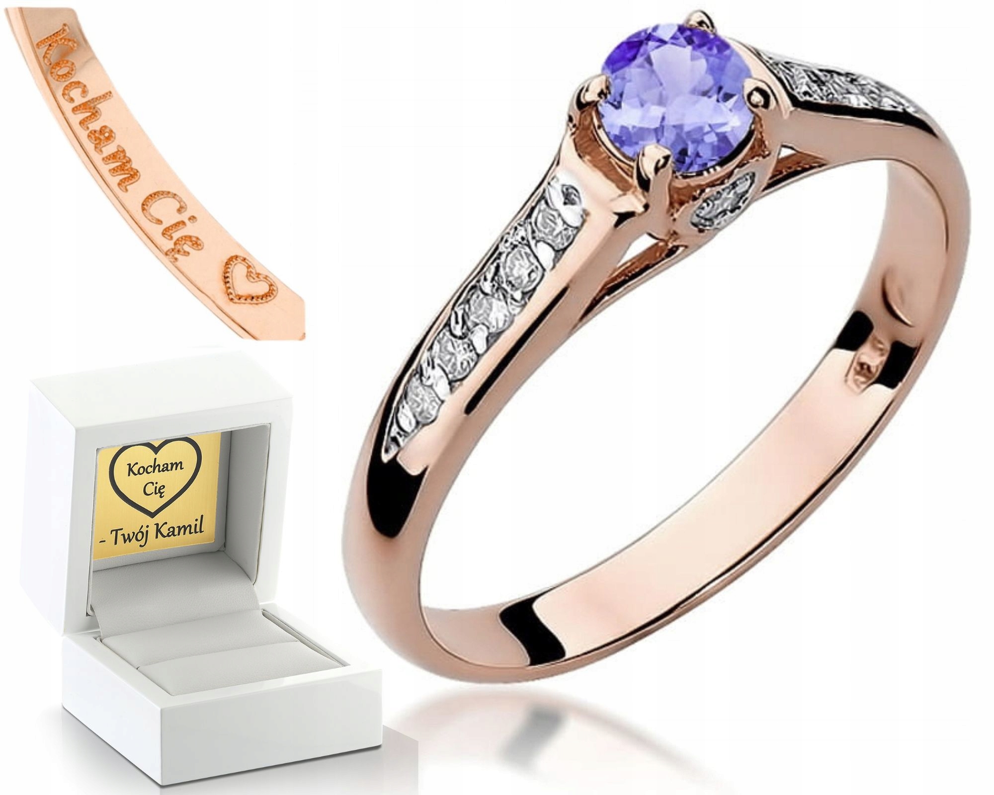 Prstýnek Z Růžového Zlata S Tanzanitem A Brilianty, Zlato 585 Gravírování
