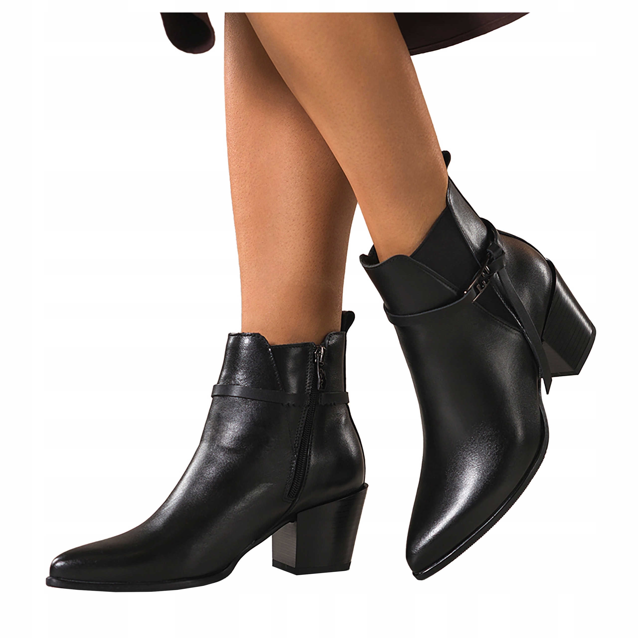 Kotníkové Boty Černé Kožené Dámské Kovbojské Boty Pohodlné s ozdobou Zkosená kostka vel. 37