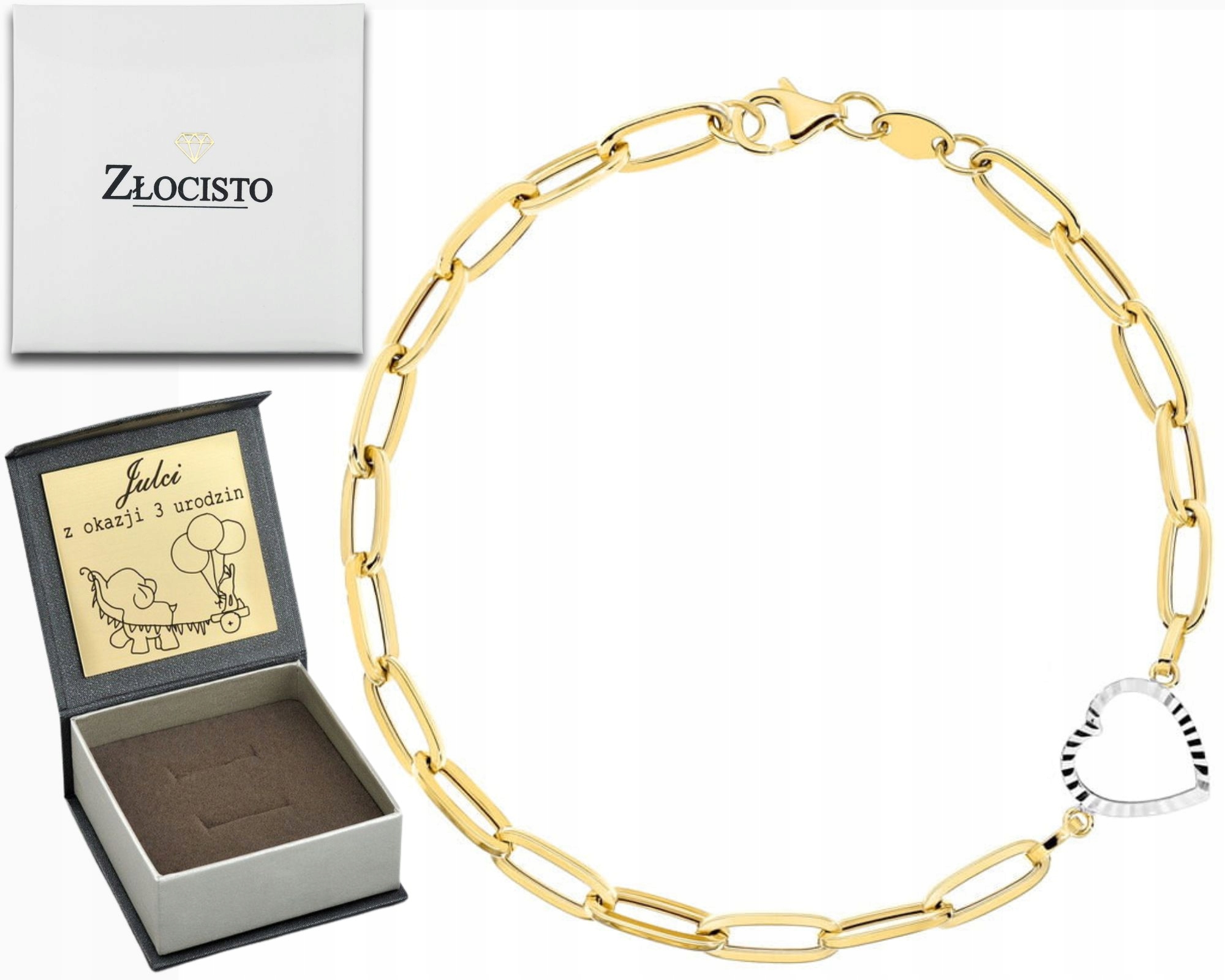 Zlatý Náramek S Dlouhými Články A Srdcem Z Bílého Zlata 585 Dárek