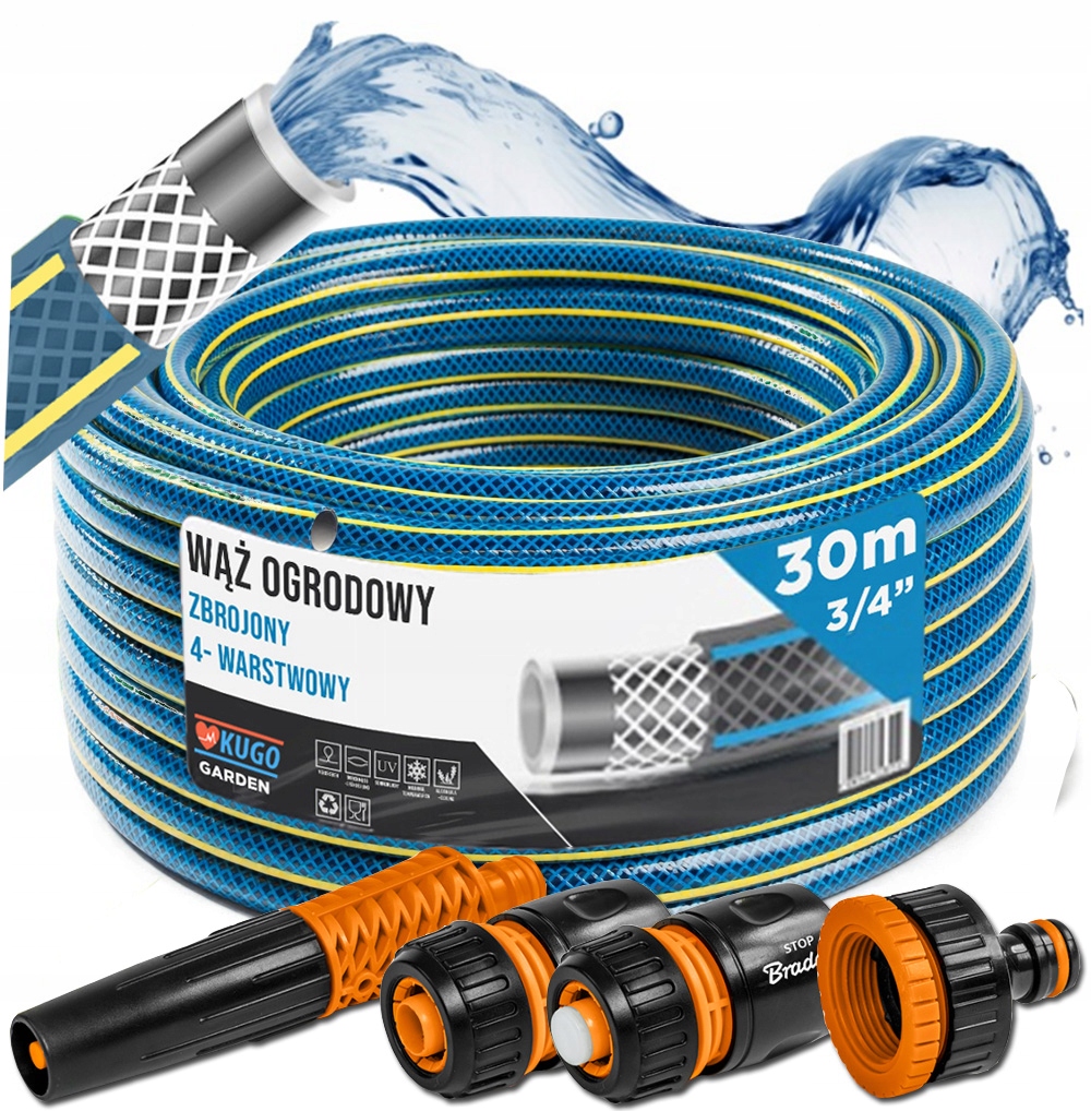 Hadice 3/4" 30 m 4 Vrstvy Zavlažovač Spojky Set Bradas