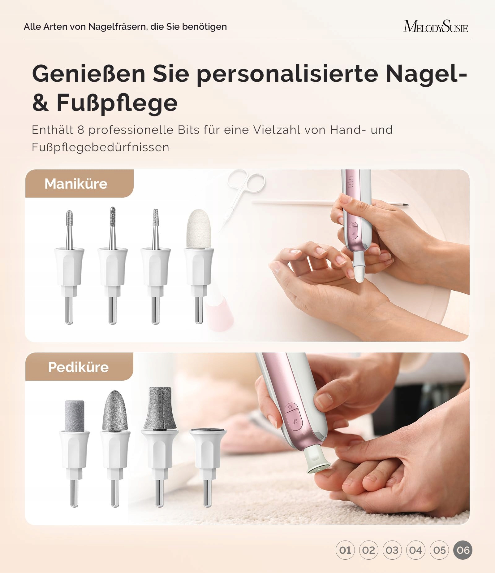 MELODYSUSIE Zestaw Do Manicure Pedicure 8w1 Elektryczny Pilnik LED — miniatura 8