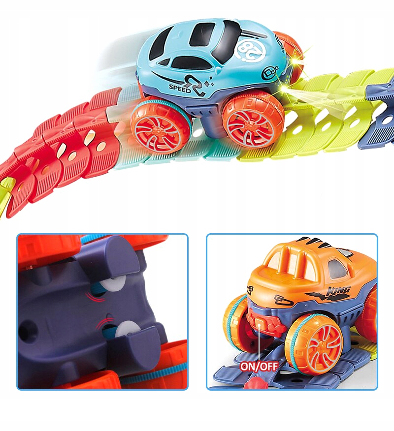 ELASTYCZNY TOR WYŚCIGOWY CHANGEABLE TRACK 195 EL DŁUGI 400CM + AUTKO LED Materiał plastik