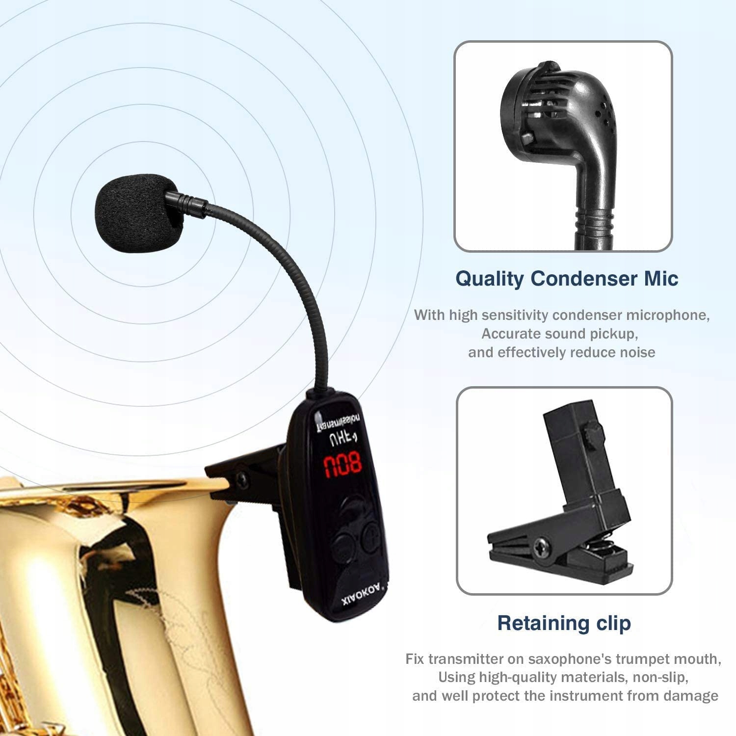 Bezprzewodowy mikrofon do saksofonu, UHF, bezprze Stan opakowania oryginalne