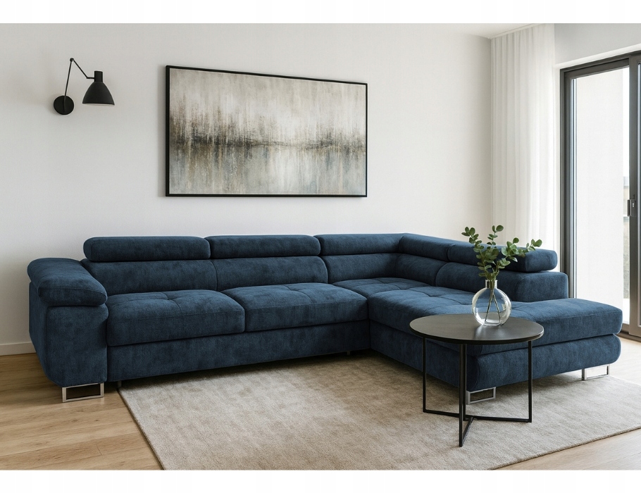 Pravý rohová sedací souprava s funkcí spaní Avesta tmavě modrá silná pletenina