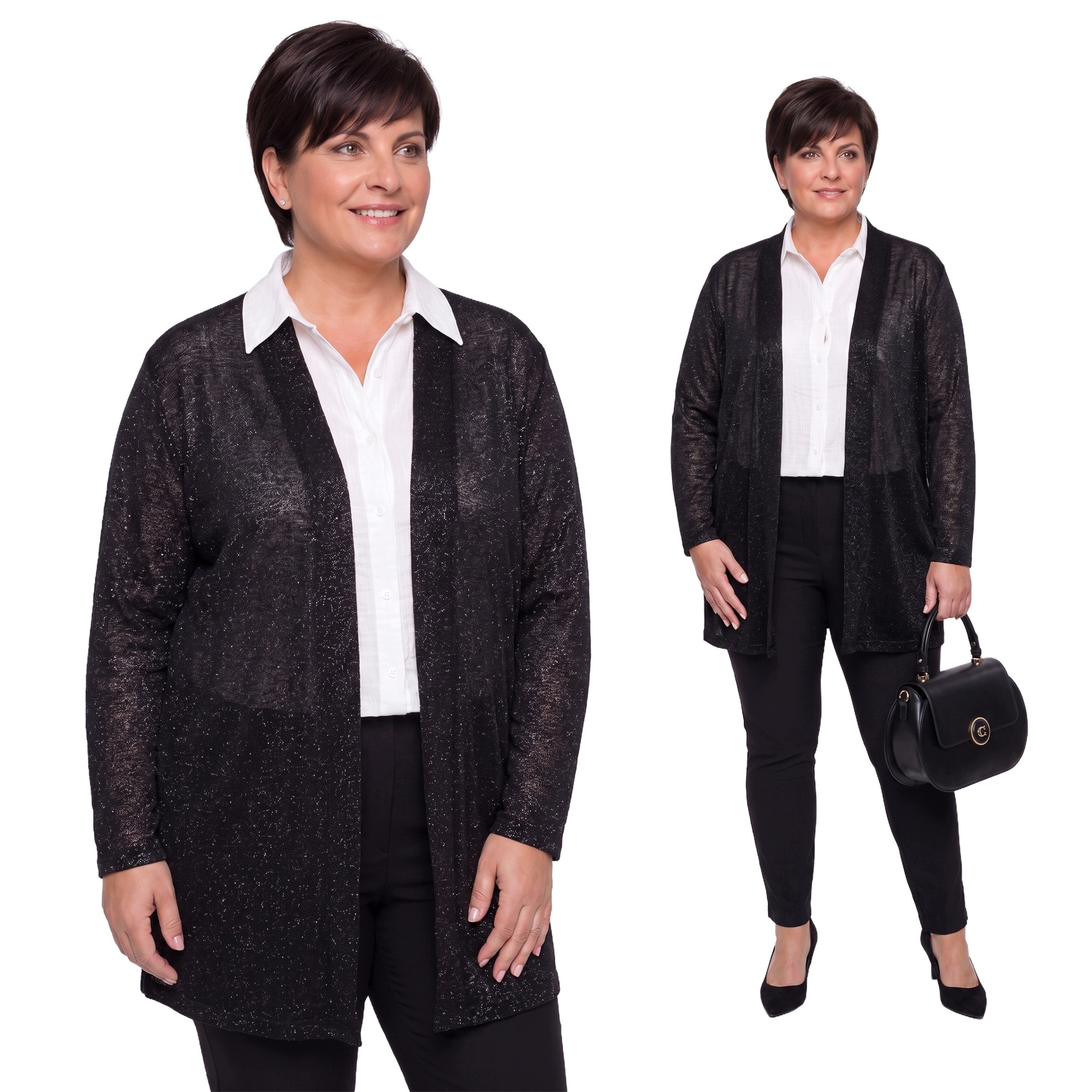 Černá přehozová deka se stříbrným leskem plus size velikost 58