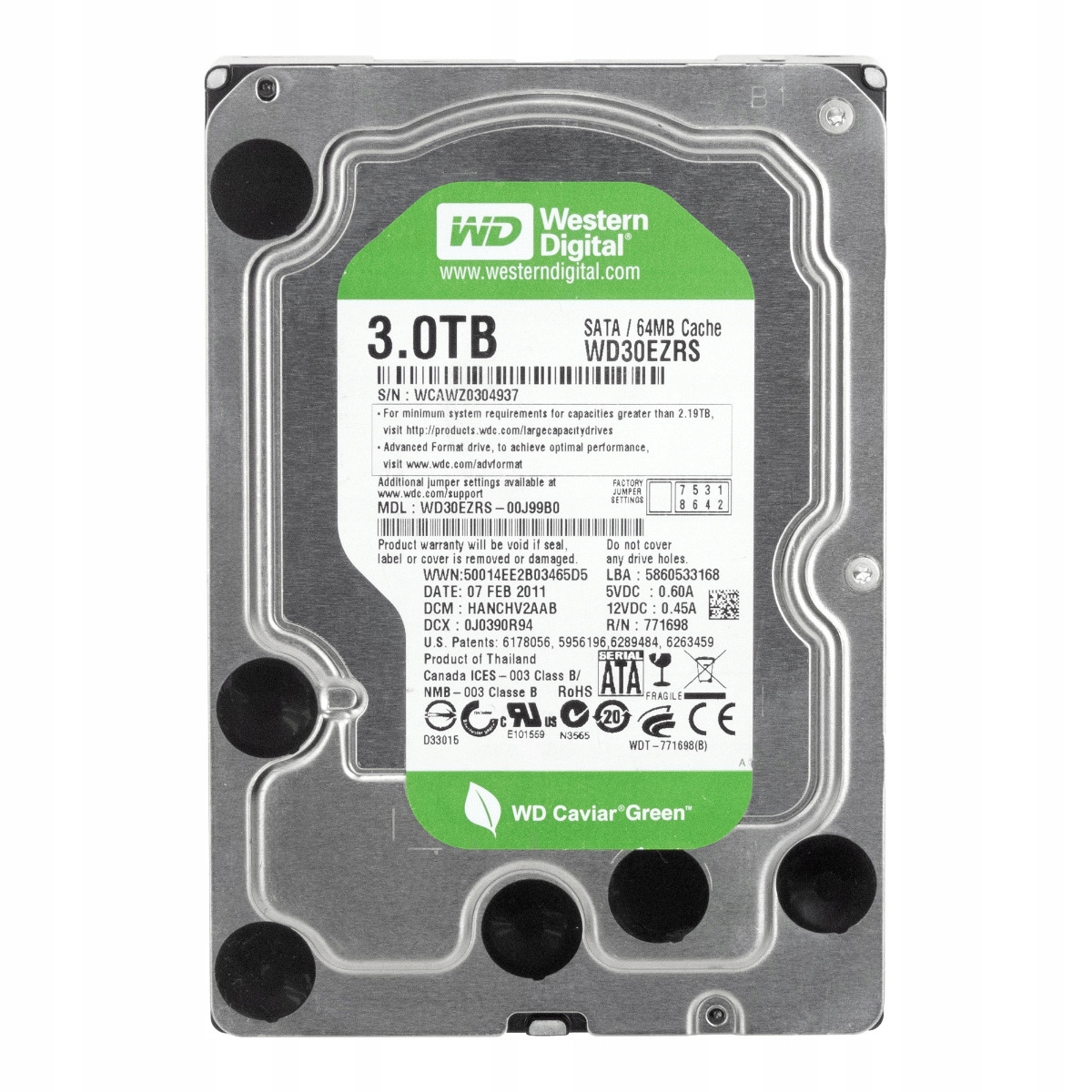 WD Caviar Green 3TB HDD WD30EZRX 　2台 Western Digital Caviar Green 3TB,Internal,5400 RPM,8.89 cm