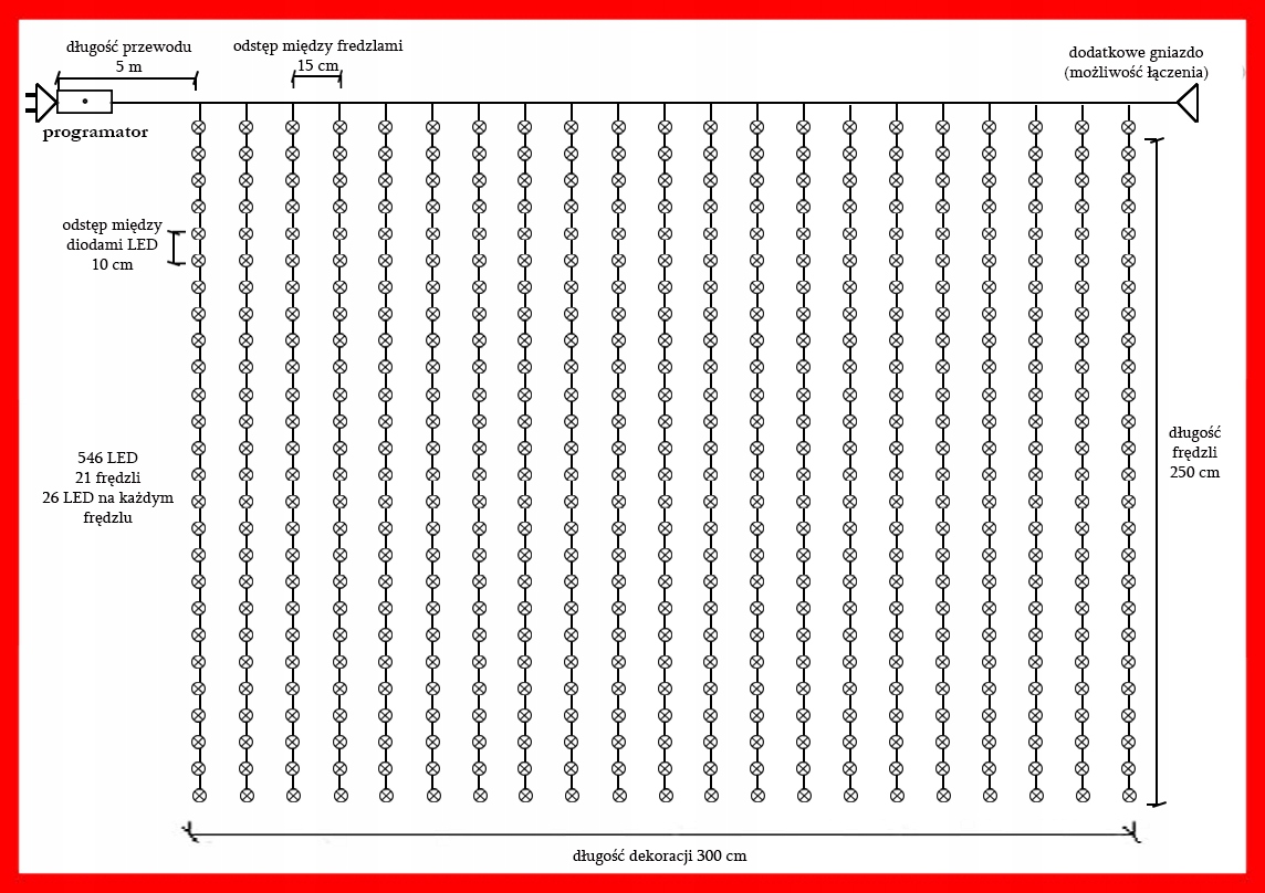 KURTYNA XXL 300 CM 546 LED PROGRAMATOR+GNIAZDO ZEWNĘTRZNA BIAŁY CIEPŁY Motyw Brak