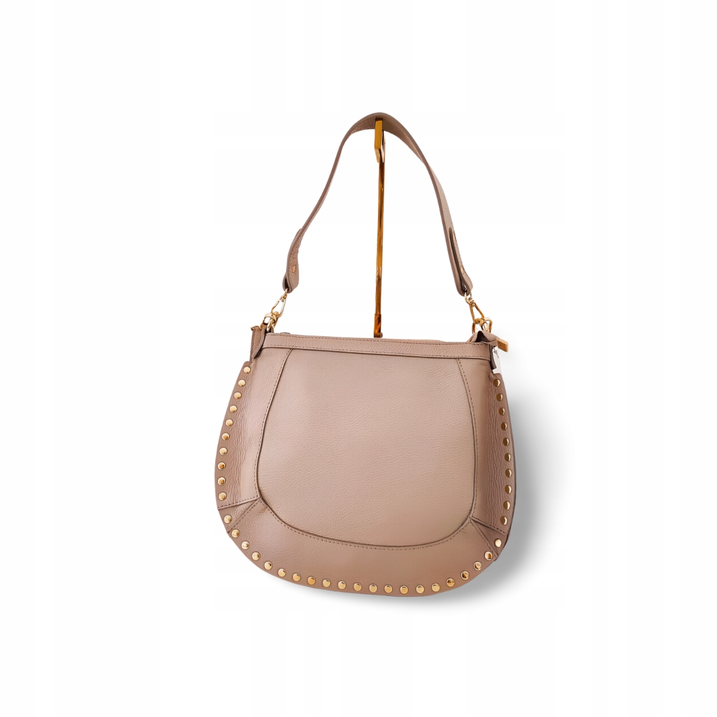 Laura Biaggi kožená taška přes rameno béžová s cvočky