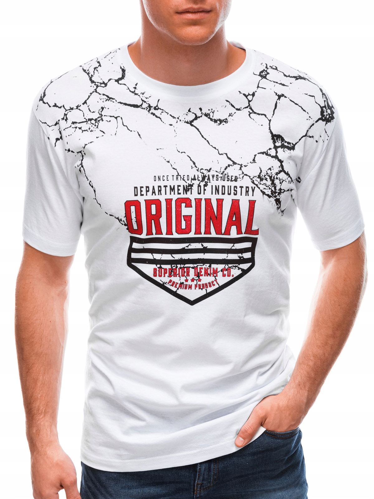 

T-shirt męski z nadrukiem 1644S biały XL