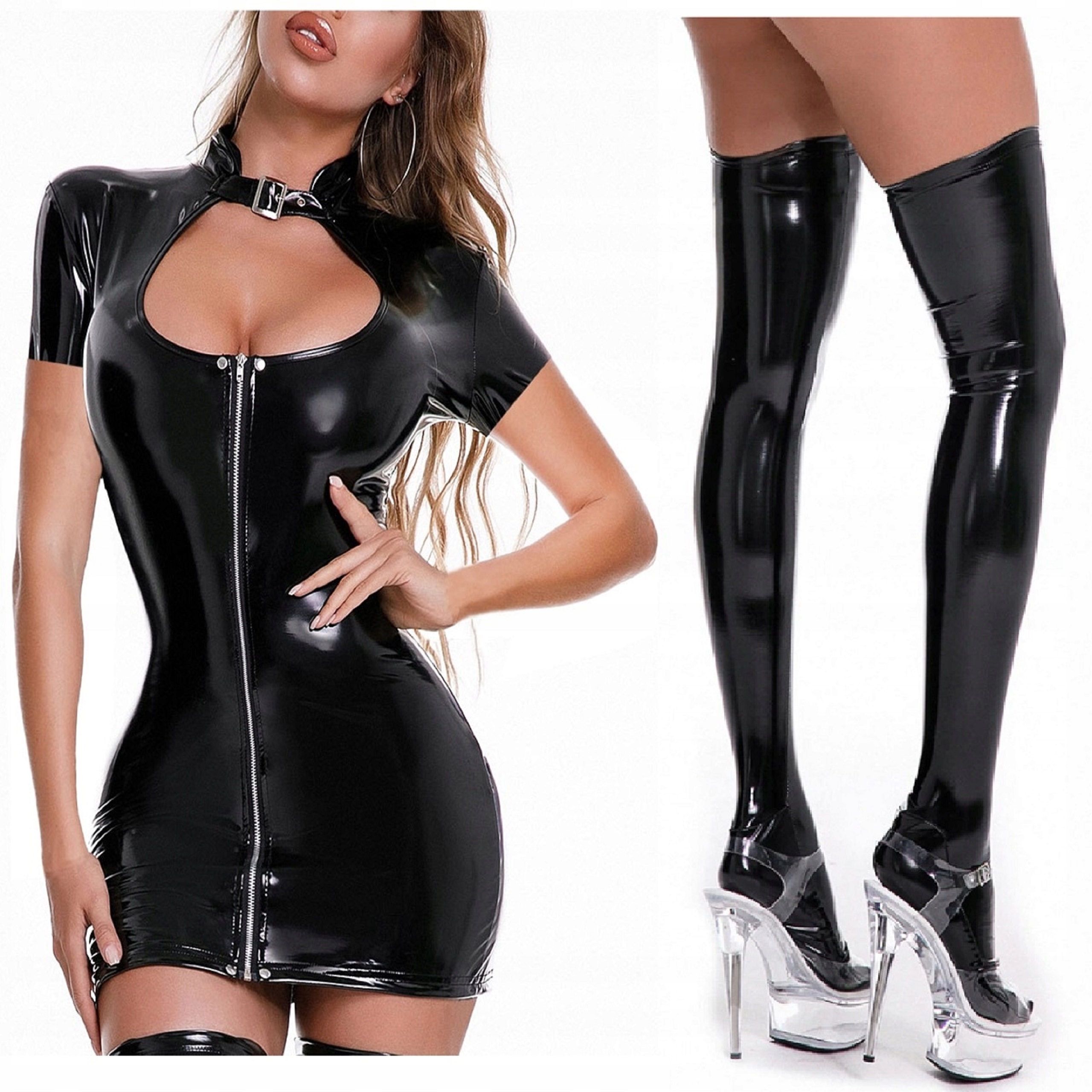 KOSTIUM SUKIENKA i POŃCZOCHY STRÓJ KOMPLET SEXY L Marka inny