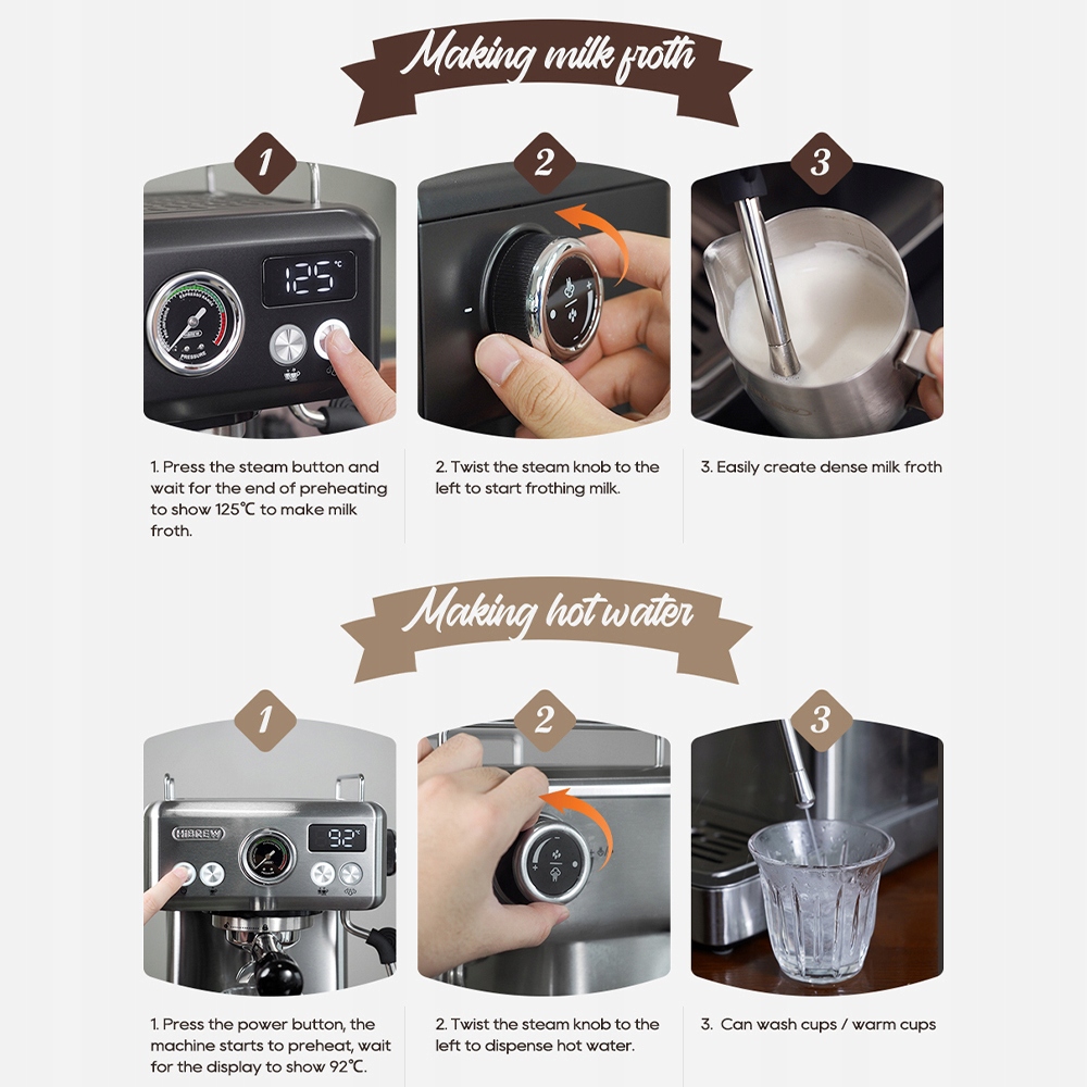 EKSPRES DO KAWY PÓŁAUTOMATYCZNY LED CYFROWY 1350W 20BAR HIBREW H10A czarny Wbudowany młynek brak informacji