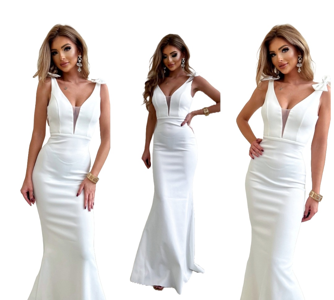 Montana Bílá Dlouhá Šaty svatební svatba civilní rybka mořská panna L kat