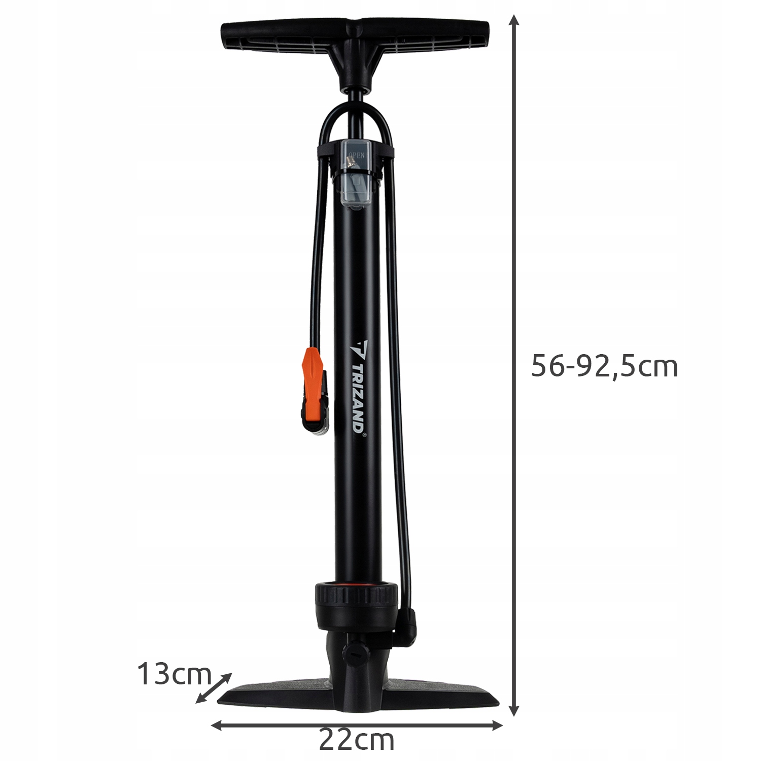 POMPKA ROWEROWA PODŁOGOWA STACJONARNA WARSZTATOWA MANOMETR 16 BAR 230 PSI Długość 56 cm