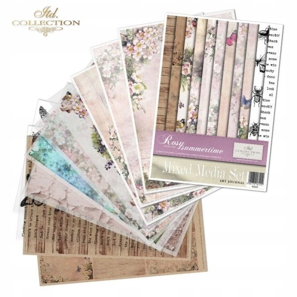 Kreativní sada Růžové Léto, 11 papírů A4 na decoupage, scrapbooking
