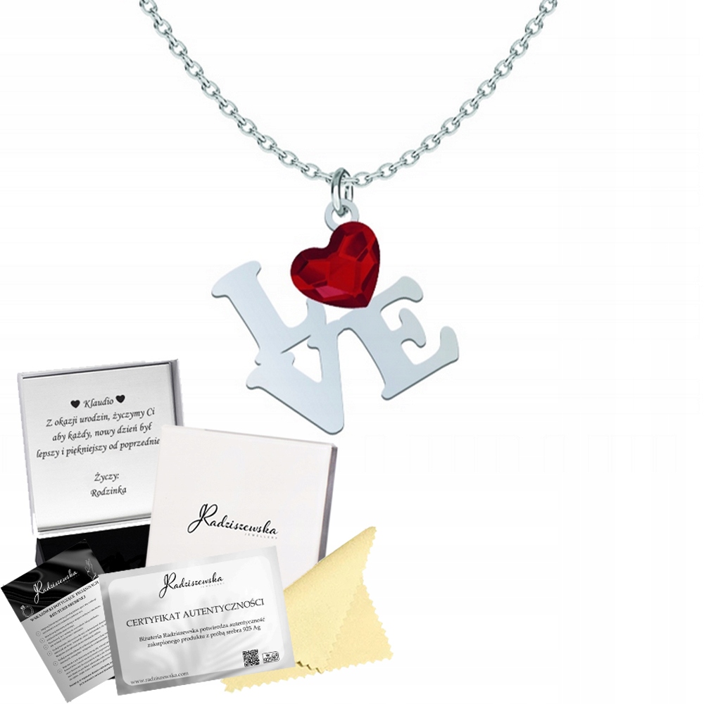 Stříbrný náhrdelník Láska Srdce Křišťál Den Žen Dárek Věnování Bonus