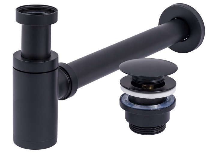 Syfon + Korek Umywalkowy Klik Klak Czarny Rea