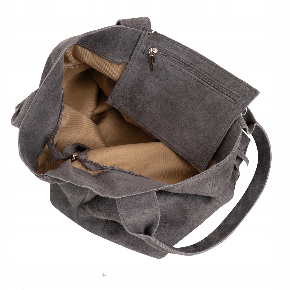 SZARA TOREBKA ZAMSZOWA WOREK SKÓRA SHOPPER A4 Marka Vera Pelle