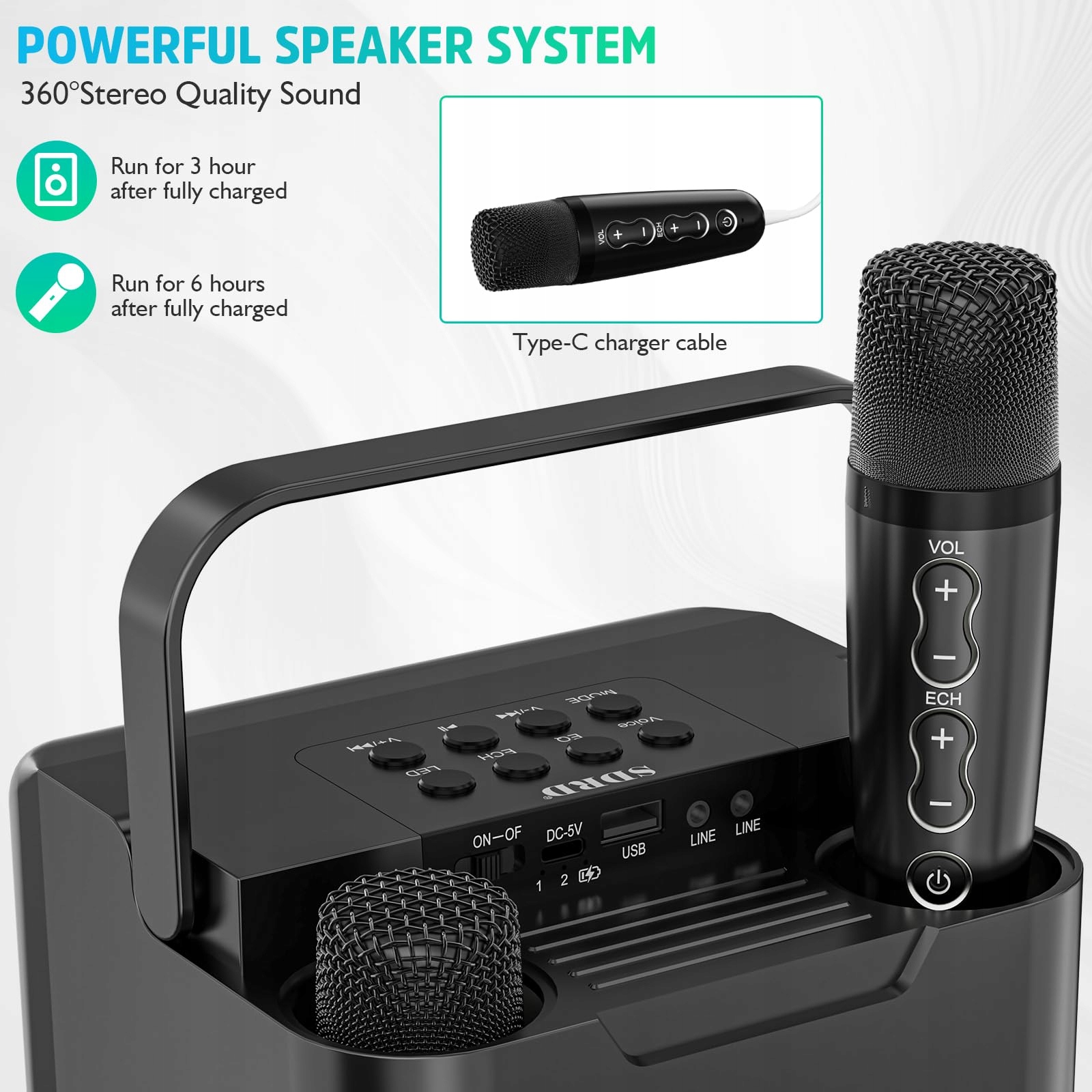 LSMOEO: Portable karaoke dla dzieci i dorosłych z mikrofonami LED — miniatura 3