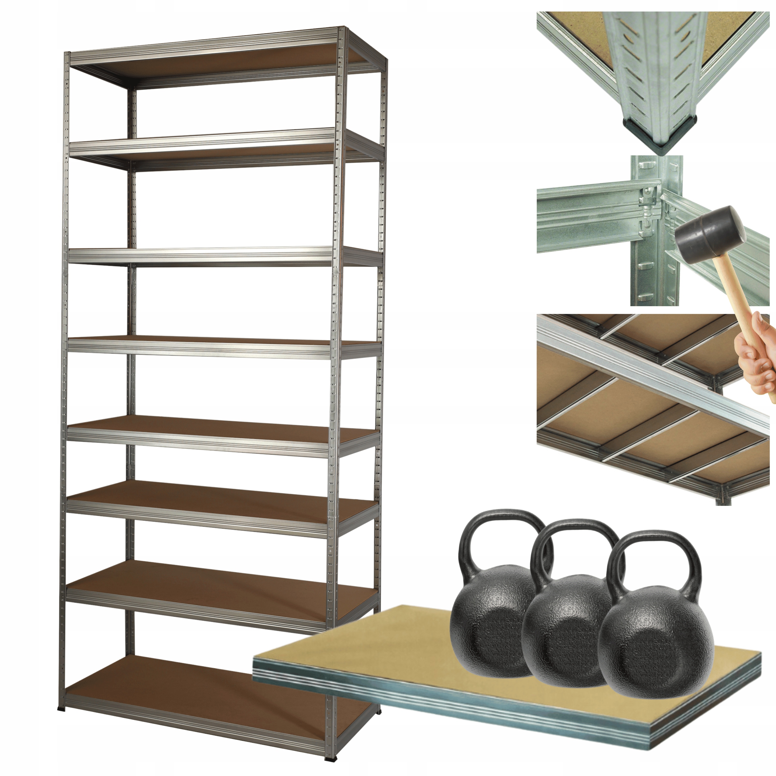 Kovový skladovací regál pozinkovaný Helios 270x75x30 cm 8Px350 kg Vysoký