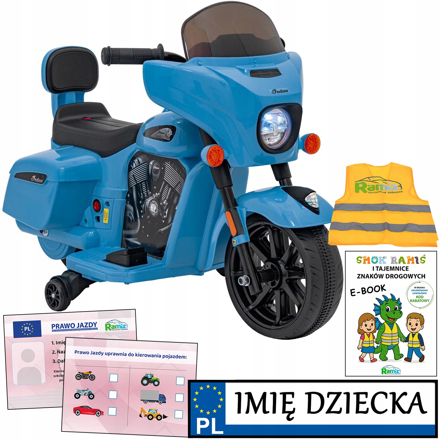 Motor na akumulator Chopper Indian dla dzieci Personalizowana Tablica