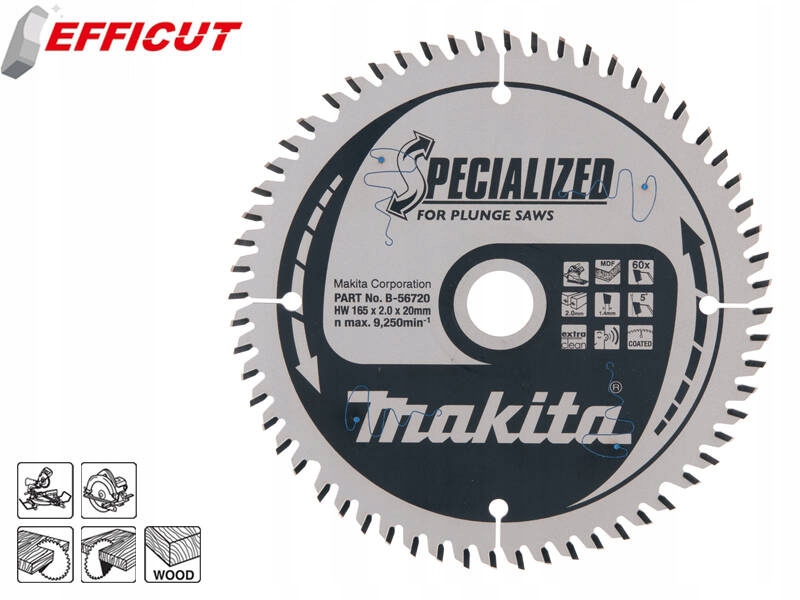 Makita Tarcza tnąca do drewna Mdf 165x20mm 60Z z widią Specialized B-56720