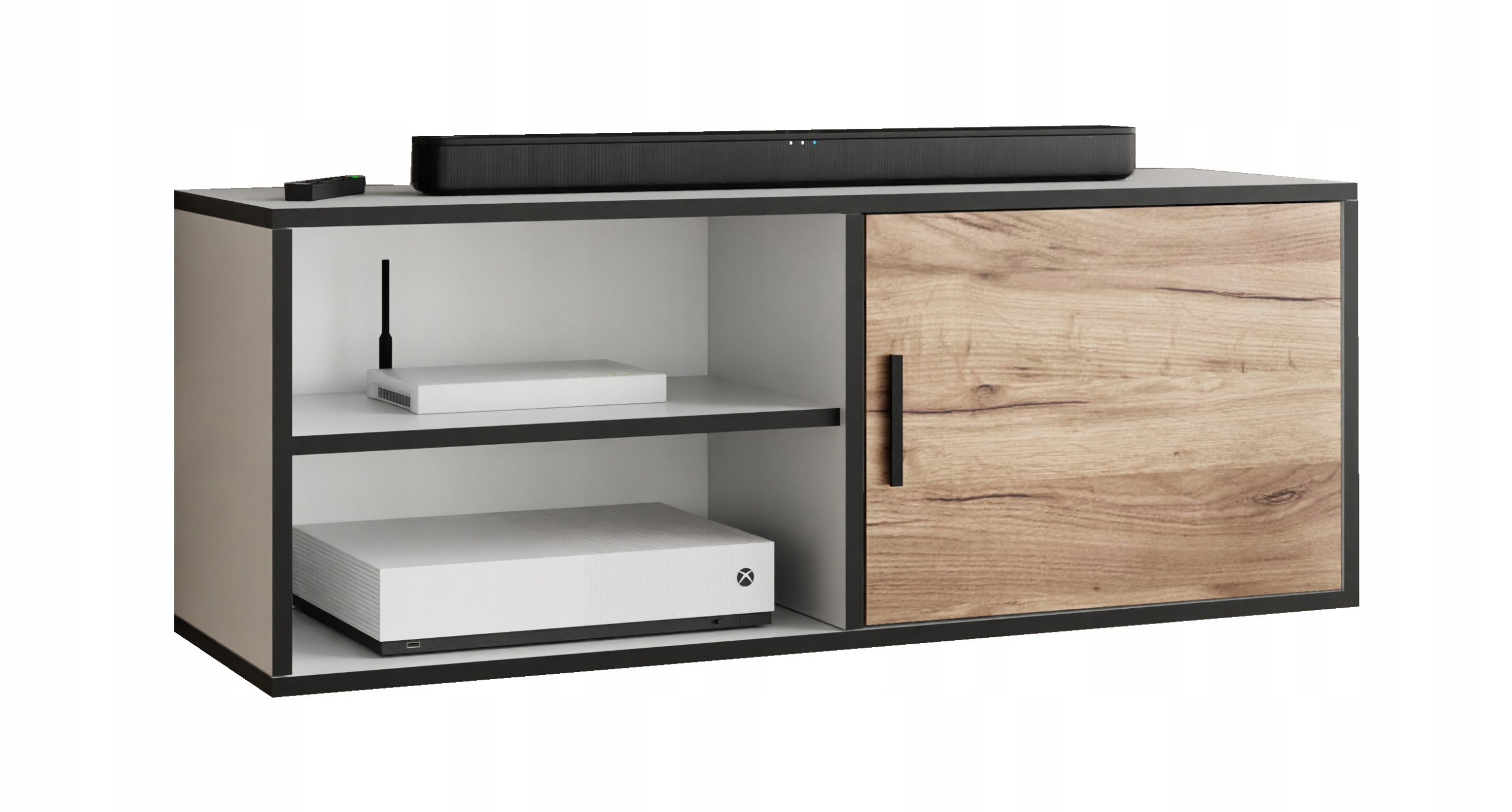 Rtv skříňka Dio 2 bílá dub craft zlatý s otevřenou policí pod televizor