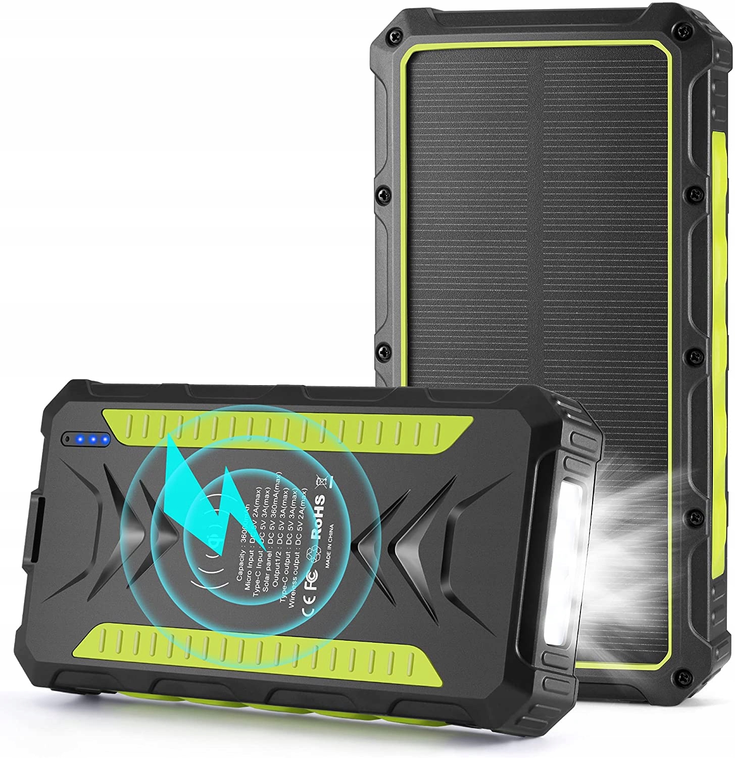 

Powerbank Solarny Qi Latarka Ładowanie 3A Usb-c