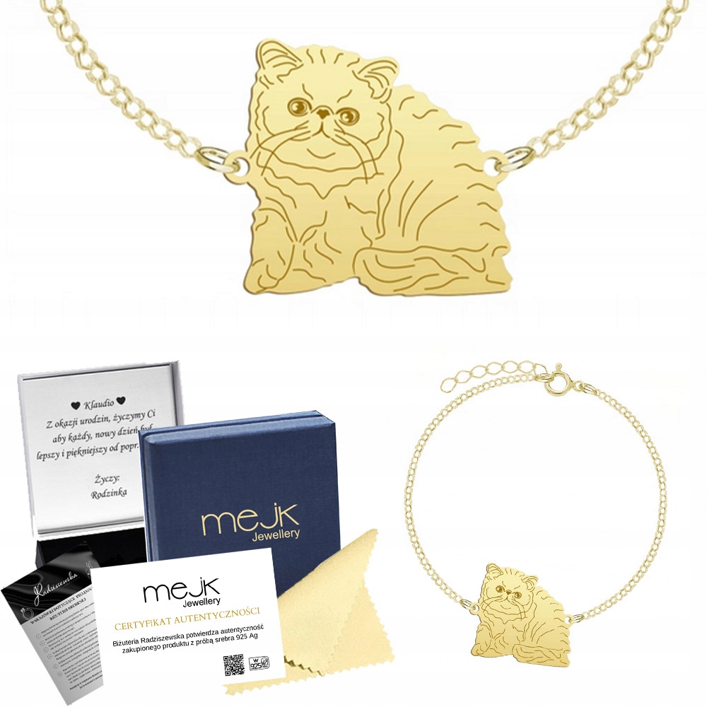 Zlatý náramek s exotickou kočkou 925 Dárek Žena Šperky Gravírování