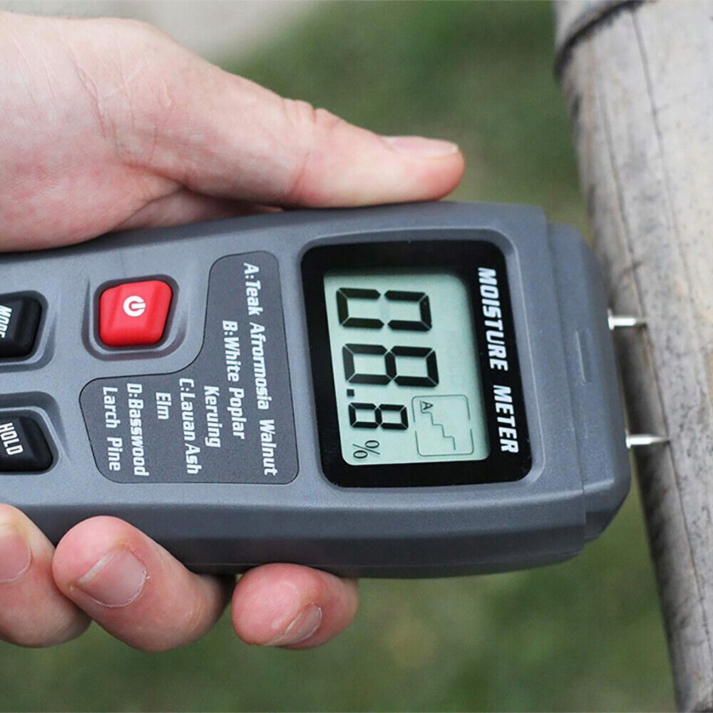 TESTER MIERNIK WILGOTNOŚCI LCD URZĄDZENIE POMIAROWE ŚCIANA DREWNA ŚCIENNA Wysokość 145 mm