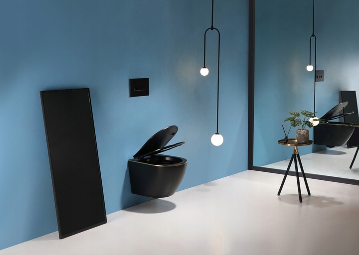 MISKA MUSZLA WC PODWIESZANA ARBO SLIM LINE CZARNY ZŁOTY DESKA W/O ŁW Marka Arbo