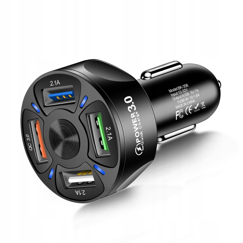 

Szybka Ładowarka Samochodowa 4xUSB QC3.0 3A