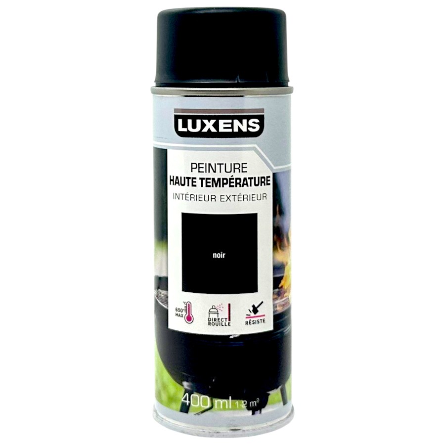 Luxens Farba Żaroodporna Czarna Matowa 650°C lakier Spray 400ML