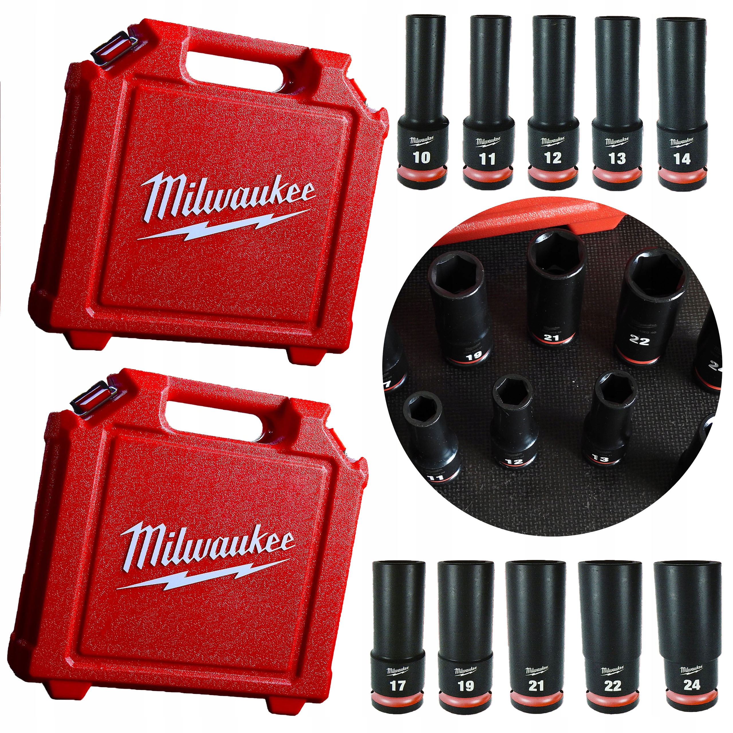 ZESTAW NASADEK UDAROWYCH DŁUGICH 1/2 CALA 10-24MM 10SZT 6-KĄTNE ZESTAW 2szt