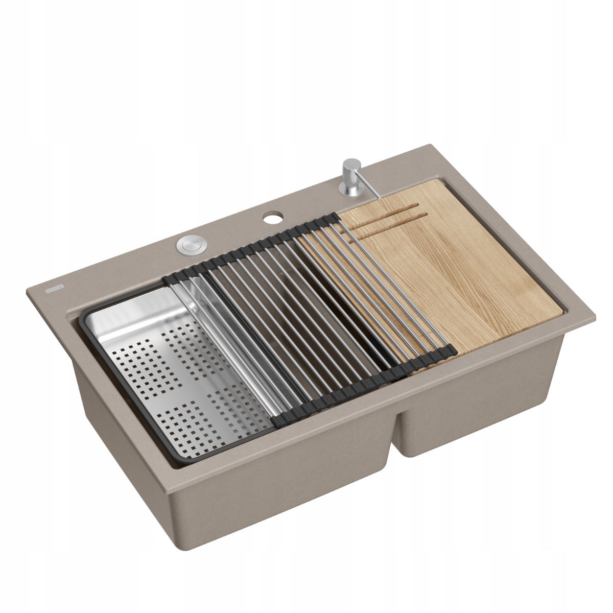 Quadron Marc 120 Granitový 2-komorový drez 76x50x22 cm Sada šedá
