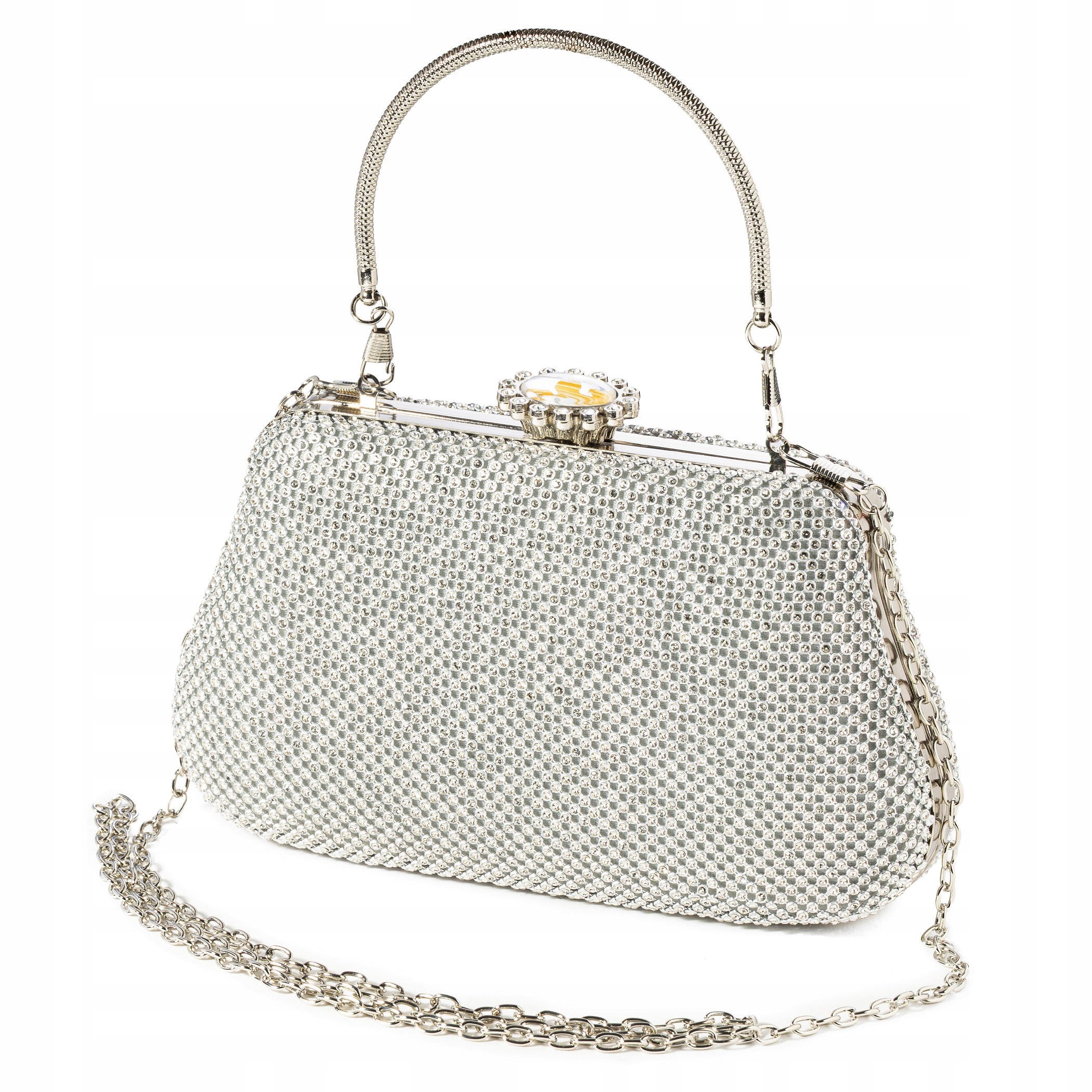 Stříbrná vizitková kabelka krabička křišťály elegantní psaníčko na svatební hostina