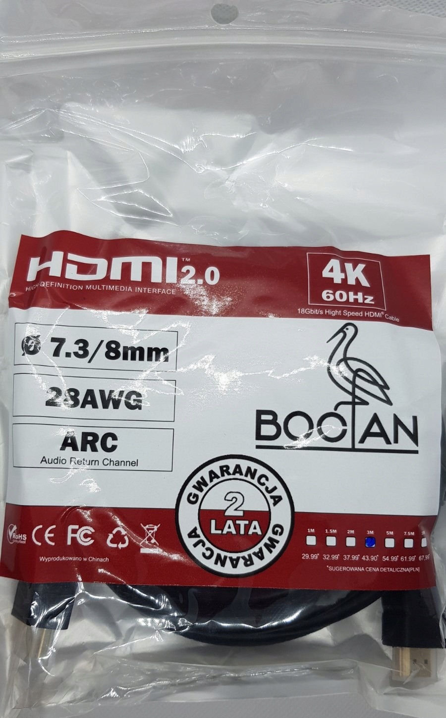 BOCIAN Kabel HDMI 2.0 4K 60Hz 18Gbps MIEDŹ 2m Kod producenta 2.0Eko-2M