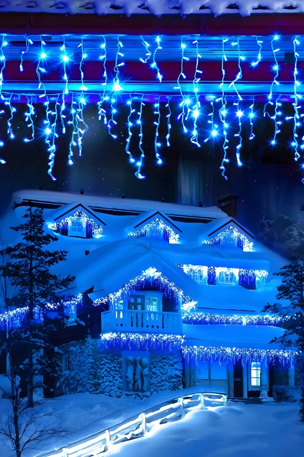 LAMPKI SOPLE 500 LED NIEBIESKIE ZEWNĘTRZNE NA PRĄD ŚWIATEŁKA CHOINKOWE Motyw sople