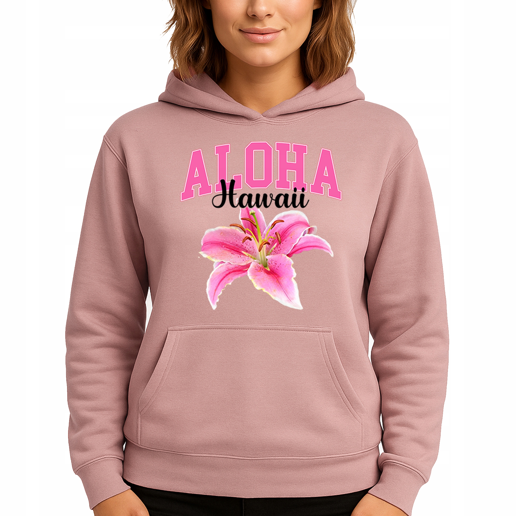Mikina S Kapucí Hoodie Dusty Pink Bavlněná Módní Aloha Hawaii M